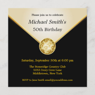 Mannen Ivory Black Gold Elegant Birthday Invitatio Kaart