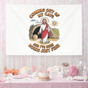 Mannen Jezus komt uit mijn grot Spandoek