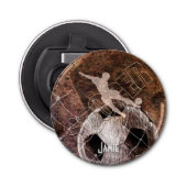 mannen jongens voetbalspeler schoppen bal button flesopener (Voorkant)