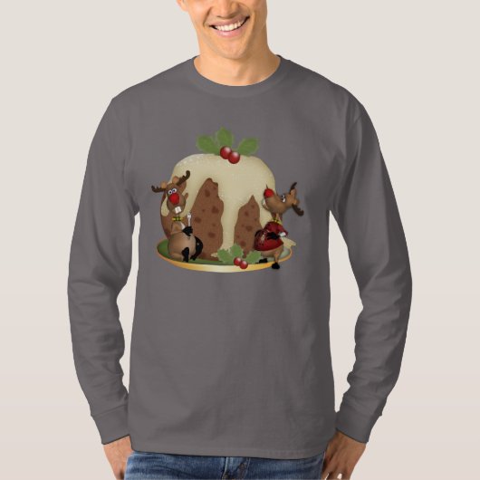 Mannen jumperkerstpudding en rendieren t-shirt (Voorkant)