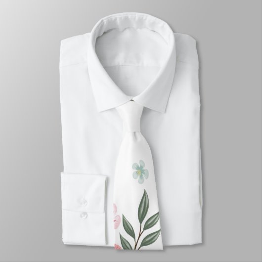 Mannen Jurk Stropdas Tropische Bloem op Wit (Gebonden)