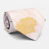 Mannen Jurk Stropdas Wit Bloemen op Donkerblauw (Opgerold)