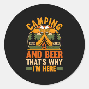 Mannen kamperen bier kamp leven bos kampeerder ronde sticker