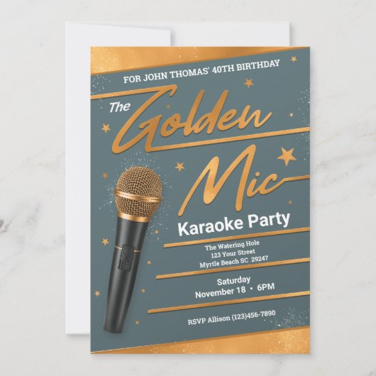 Mannen Karaoke 40E (bewerkbaar) Verjaardagsfeest Kaart (Voorkant)