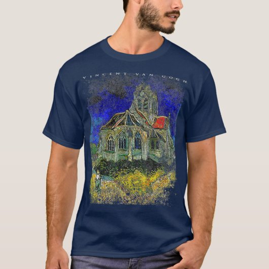 Mannen Kerk bij Auverssuroise van Gogh Schilderij T-shirt (Voorkant)