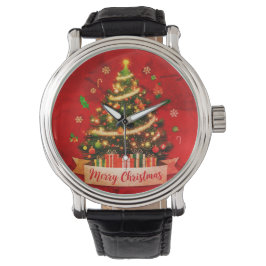Mannen kerstmis zwart lederen bandhorloge horloge