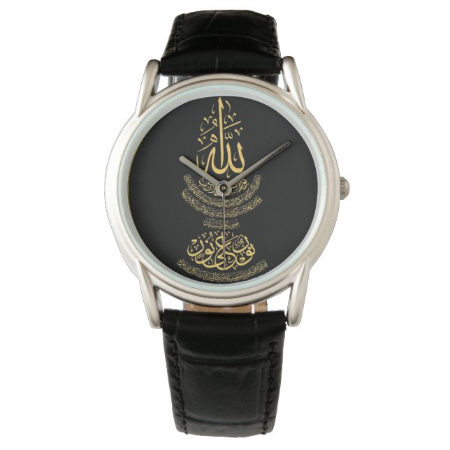 Mannen Klassieke zwarte leder Bekijk Ayat an-Nur Horloge (Voorkant)