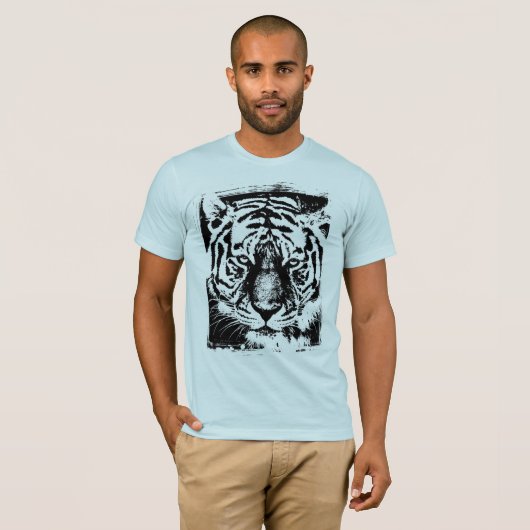 Mannen korte mouw modern lichtblauw tijgergezicht t-shirt (Voorkant volledig)