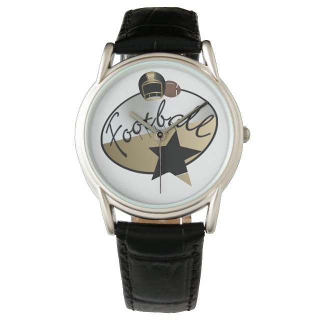 Mannen kroonbeschermer zwarte lederen strop horloge (Voorkant)