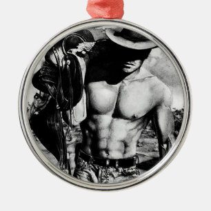 Mannen Kunst voor hem Cowboy Bodybuilder Kerstmis Metalen Ornament