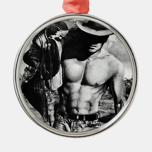 Mannen Kunst voor hem Cowboy Bodybuilder Kerstmis Metalen Ornament (Voorkant)