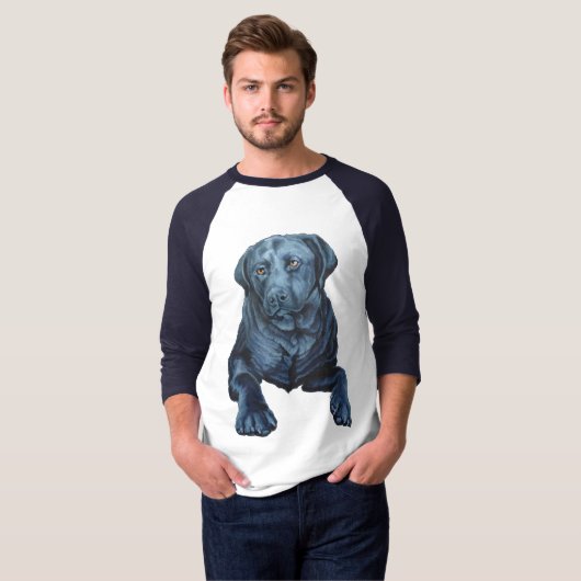 Mannen Labrador Shirten Blue Dog Art Baseball Jers T-shirt (Voorkant volledig)