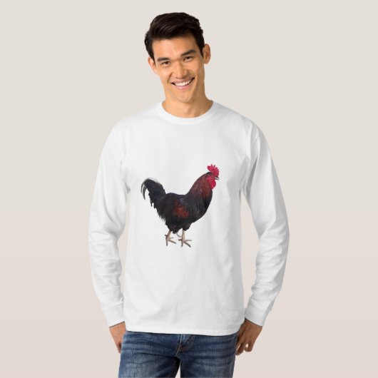 Mannen lange mouw haan T-shirt (Voorkant volledig)