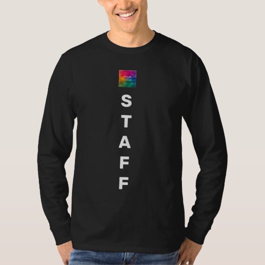 Mannen lange T-Shirt-staf zwart, voeg hier Logo to T-shirt (Voorkant)