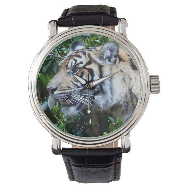 Mannen lederen tijger horloge (Voorkant)