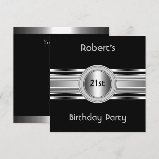 Mannen legant 21e verjaardag Black Silver Kaart (Voorkant / Achterkant)