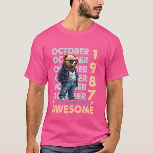 Mannen Legend Oktober 1987 37e Verjaardag Cool Bee T-shirt (Voorkant)