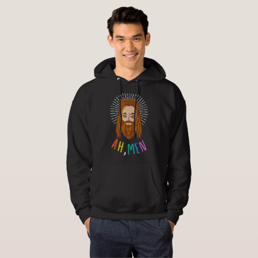 Mannen LGBT Gay Pride Jesus Regenboogvlag Christel Hoodie (Voorkant volledig)