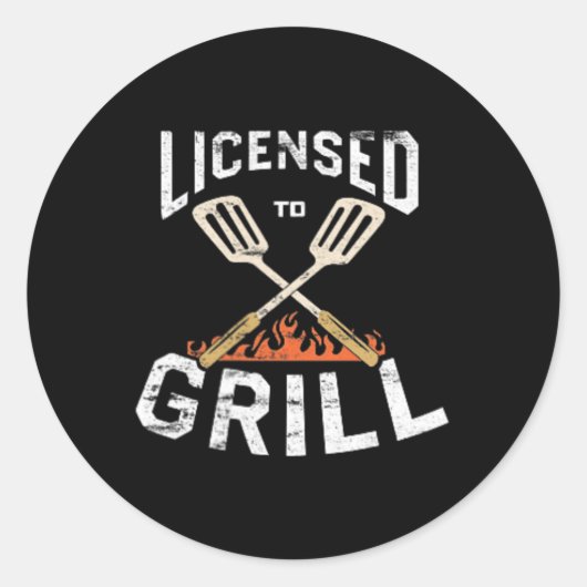 Mannen licentie om zakembleem BBQ Chef Gril te gri Ronde Sticker (Voorkant)