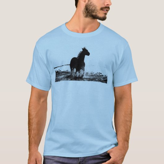 Mannen lichtblauw T-Shirt met draaiend paard voor- (Voorkant)