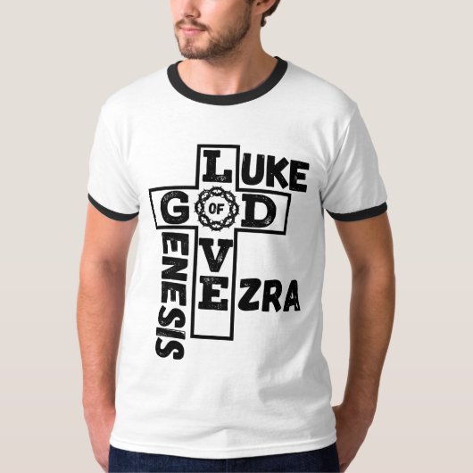 Mannen Liefde van God Bijbels kruiswoord T-shirt (Voorkant)