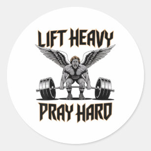 Mannen Lift Heavy Pray Hard Christelijke Gym Worko Ronde Sticker