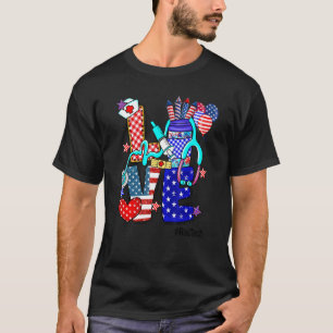 Mannen Love Rad Tech Stethoscope Fireworks Verenig T-shirt