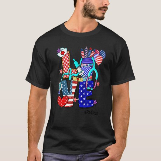 Mannen Love Rad Tech Stethoscope Fireworks Verenig T-shirt (Voorkant)