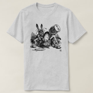 Mannen Mad Hatter Dormouse in Teapot B&W T-shirt