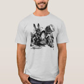Mannen Mad Hatter Dormouse in Teapot B&W T-shirt (Voorkant)
