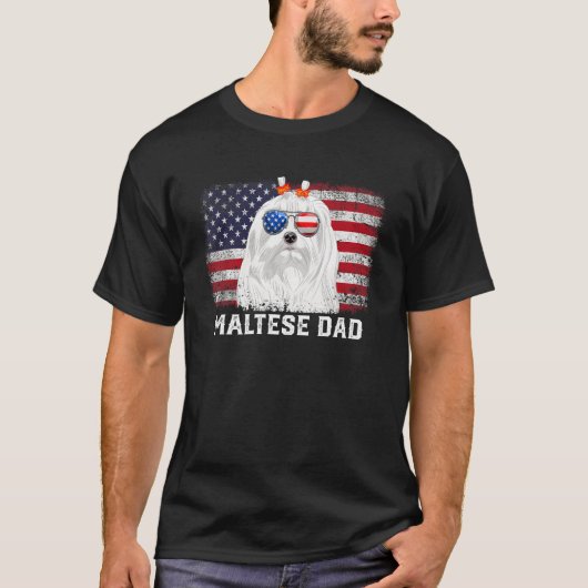 Mannen Maltese vader Amerikaanse vlag Vaderdag T-shirt (Voorkant)