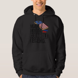 Mannen Man Myth Cornhole Legend USA Flag Corn Hole Hoodie