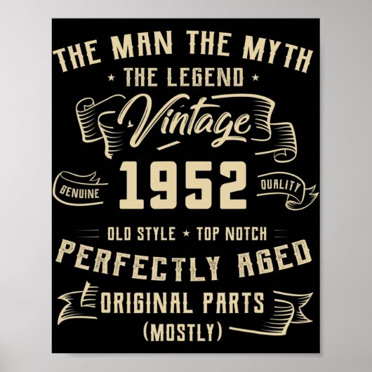 Mannen Man Myth Legend 1952 70th Birthday T-shirt  Poster (Voorkant)
