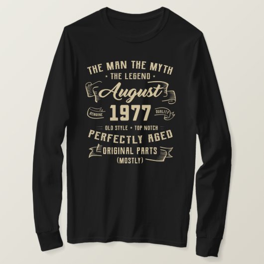 Mannen Man Myth Legend 1977 45th Birthday T-shirt (Design voorkant)