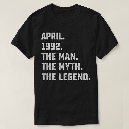 Mannen Man Myth Legend april 1992 30th Birthday Gi T-shirt (Design voorkant)