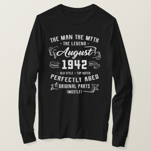 Mannen Man Myth Legend augustus 1942 80th Birthday T-shirt (Design voorkant)