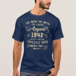 Mannen Man Myth Legend augustus 1942 80th Birthday T-shirt<br><div class="desc">Mannen Man Myth Legend augustus 1942 80th Birthday Gift 80 Years Old Gift. Perfect gift voor je vader,  moeder,  papa,  mannen,  vrouwen,  vriend en familieleden op de dag van de Thanksgiving,  kerstdag,  Moederdag,  vaderdag,  4 juli,  1776 Onafhankelijke dag,  Veteranendag,  Halloween Dag,  Patrick's Day</div>