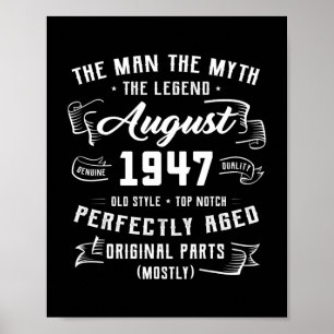 Mannen Man Myth Legend augustus 1947 75th Birthday Poster