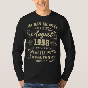 Mannen Man Myth Legend augustus 1998 24e verjaarda T-shirt