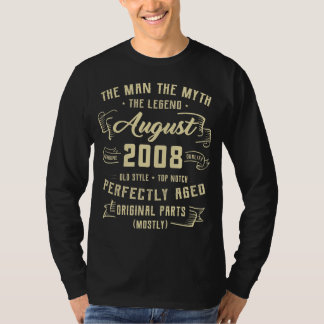 Mannen Man Myth Legend augustus 2008 14e verjaarda T-shirt