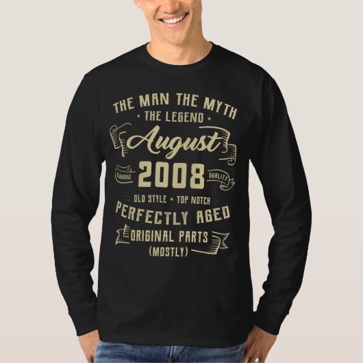 Mannen Man Myth Legend augustus 2008 14e verjaarda T-shirt (Voorkant)