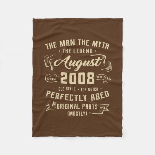 Mannen Man Myth Legend augustus 2008 14th Birthday Fleece Deken (Voorkant)