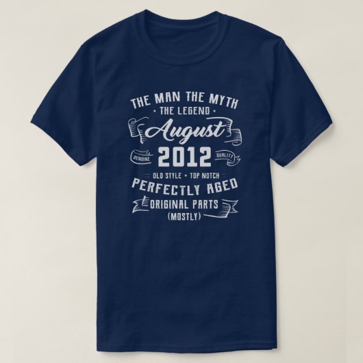 Mannen Man Myth Legend augustus 2012 10th Birthday T-shirt (Design voorkant)