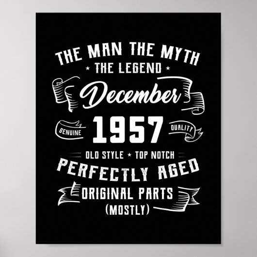 Mannen Man Myth Legend december 1957 65th Birthday Poster (Voorkant)