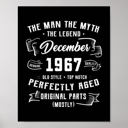 Mannen Man Myth Legend December 1967 55th Birthday Poster (Voorkant)