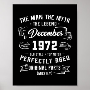 Mannen Man Myth Legend December 1972 50th Birthday Poster