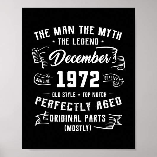 Mannen Man Myth Legend December 1972 50th Birthday Poster (Voorkant)