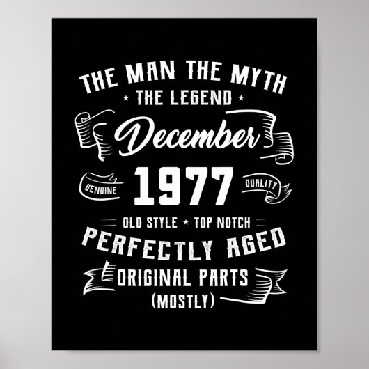 Mannen Man Myth Legend December 1977 45th Birthday Poster (Voorkant)