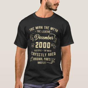 Mannen Man Myth Legend december 2000 22e verjaarda T-shirt