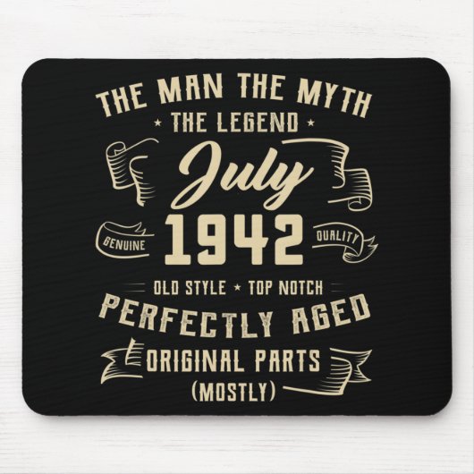 Mannen Man Myth Legend juli 1942 80th Birthday Gif Muismat (Voorkant)